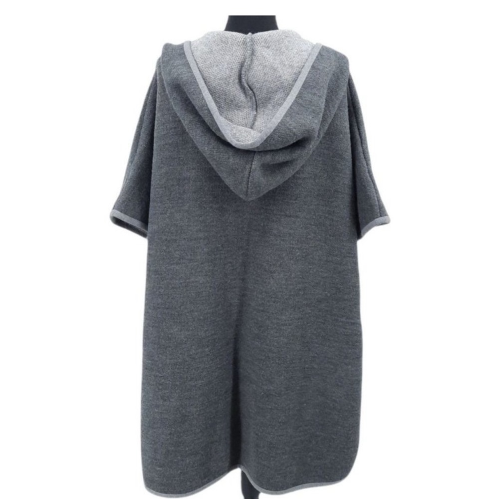 Zara Knit Wool Blend Gray Hooded Cape Poncho Shawl Kimono Jacket Heavy Thick M